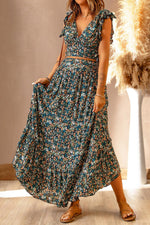 Ruffle Crop Top en Maxi Rok Set met Bloemenprint - Two Piece Dresses - Jurkjes.co