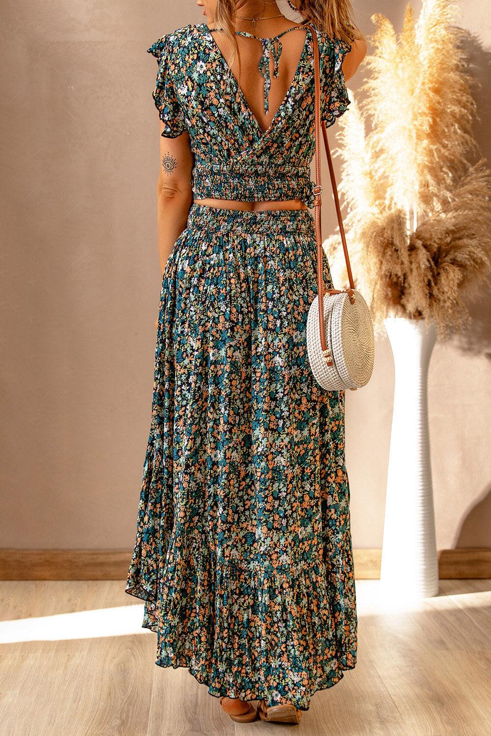 Ruffle Crop Top en Maxi Rok Set met Bloemenprint - Two Piece Dresses - Jurkjes.co
