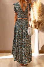 Ruffle Crop Top en Maxi Rok Set met Bloemenprint - Two Piece Dresses - Jurkjes.co