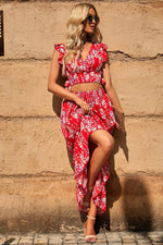 Ruffle Crop Top en Maxi Rok Set met Bloemenprint - Two Piece Dresses - Jurkjes.co