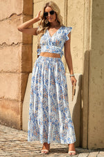 Ruffle Crop Top en Maxi Rok Set met Bloemenprint - Two Piece Dresses - Jurkjes.co