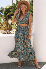Ruffle Crop Top en Maxi Rok Set met Bloemenprint - Two Piece Dresses - Jurkjes.co