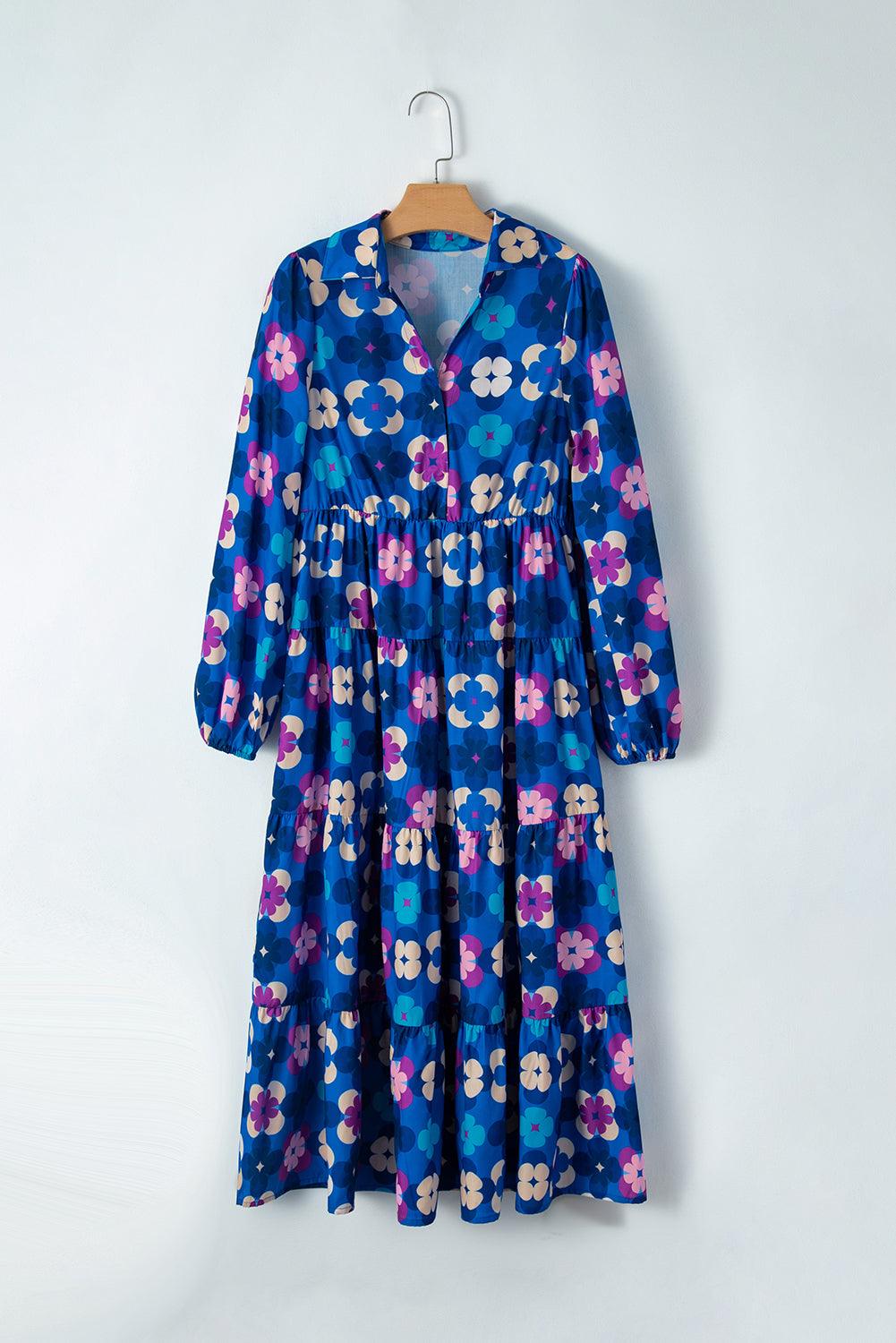 Ruffle Midi Jurk met Bloemenprint en Peasant Mouw - Midi Dresses - Jurkjes.co
