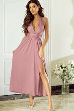 Satijnen Jurk met Strik en Split Rug - Evening Dresses - Jurkjes.co