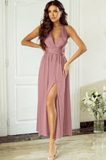 Satijnen Jurk met Strik en Split Rug - Evening Dresses - Jurkjes.co