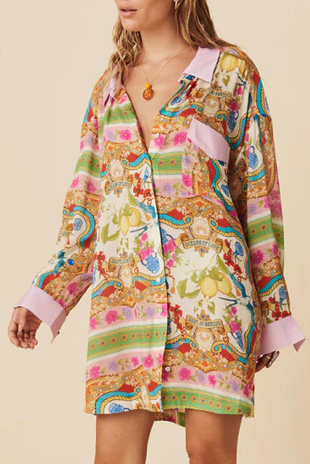 Shirtjurk met Bohemian Bloemenprint - Floral Dresses - Jurkjes.co