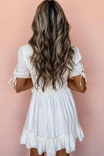 Smocked Ruche Minijurk met Korte Mouwen - Mini Dresses - Jurkjes.co