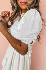 Smocked Ruche Minijurk met Korte Mouwen - Mini Dresses - Jurkjes.co