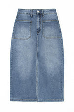 Split Midi Denim Rok met Vier Zakken - Skirts & Petticoat - Jurkjes.co