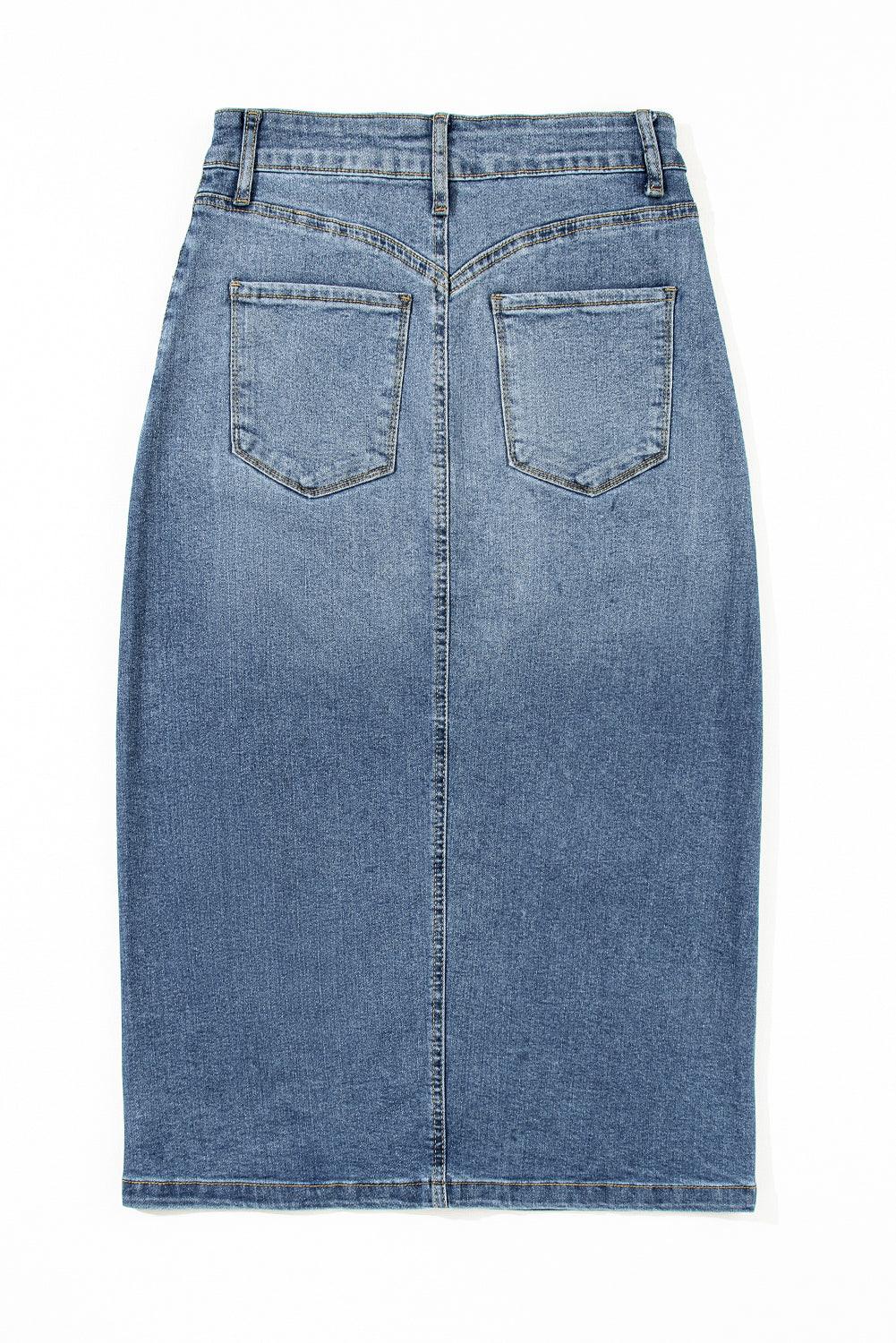 Split Midi Denim Rok met Vier Zakken - Skirts & Petticoat - Jurkjes.co