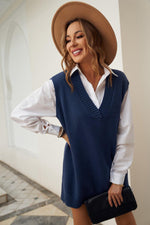 Stijlvolle Gebreide Mouwloze Trui Jurk - Sweater Dresses - Jurkjes.co