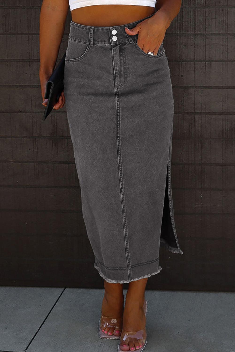 Stijlvolle Midi Denim Rok met Knoopsluiting - Skirts & Petticoat - Jurkjes.co