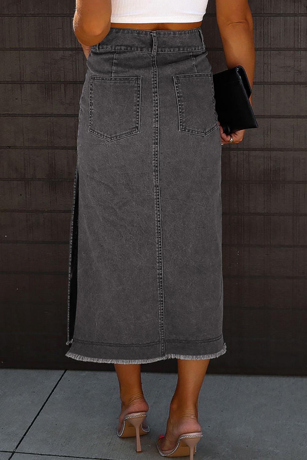 Stijlvolle Midi Denim Rok met Knoopsluiting - Skirts & Petticoat - Jurkjes.co