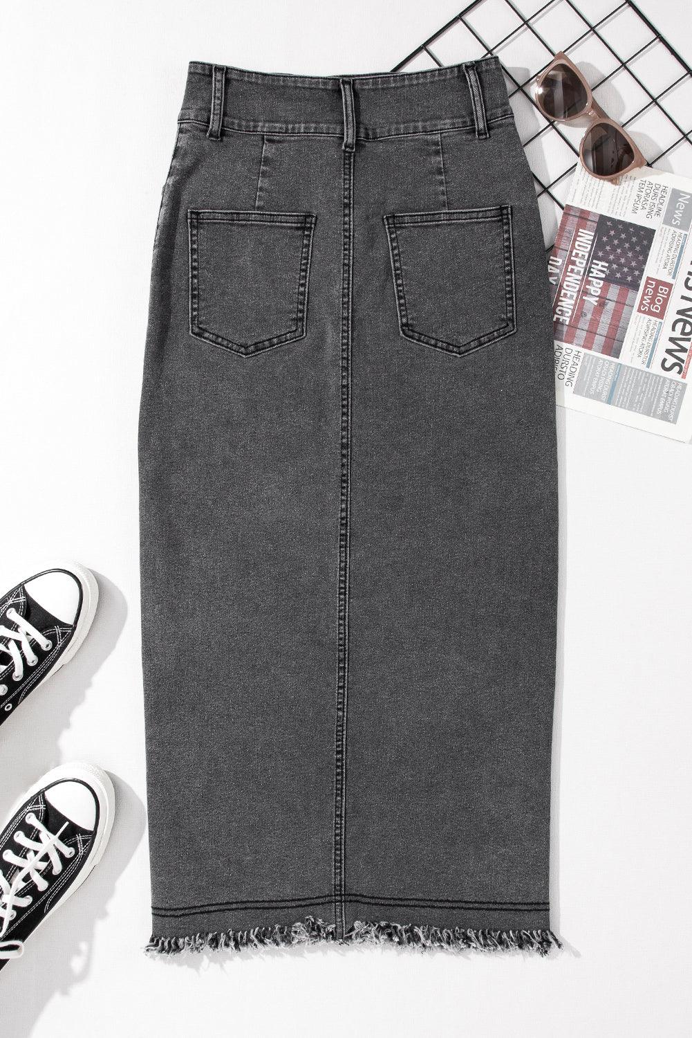 Stijlvolle Midi Denim Rok met Knoopsluiting - Skirts & Petticoat - Jurkjes.co