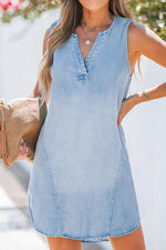 Stijlvolle Mouwloze Chambray Jurk - Mini Dresses - Jurkjes.co