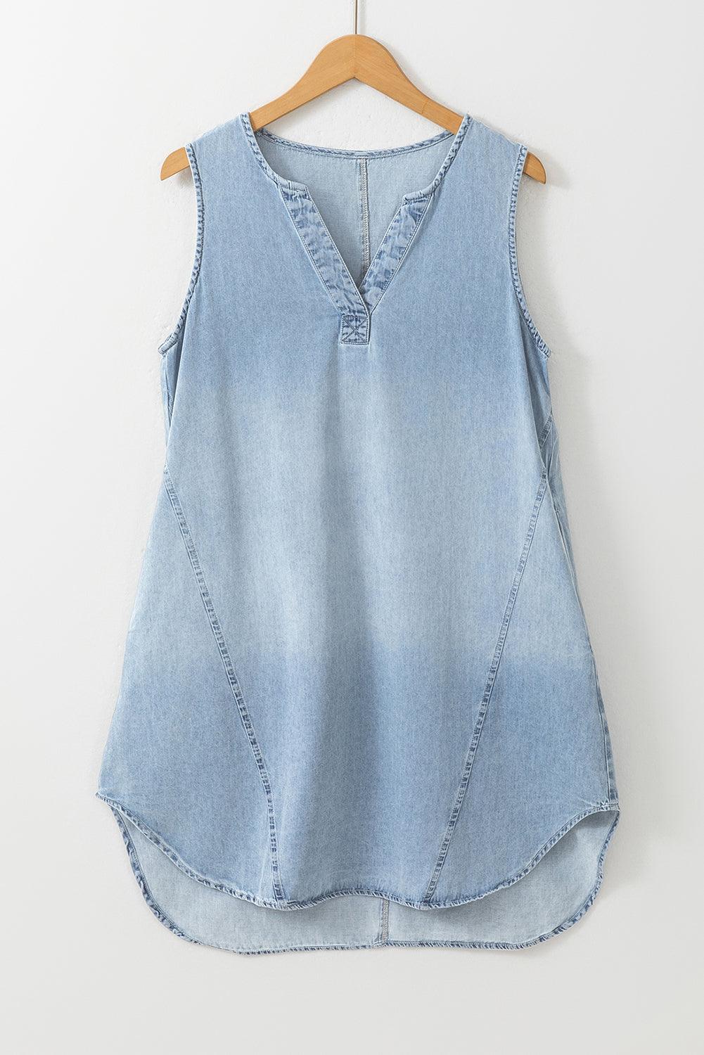 Stijlvolle Mouwloze Chambray Jurk - Mini Dresses - Jurkjes.co