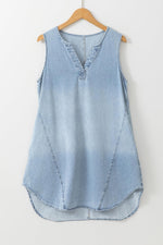 Stijlvolle Mouwloze Chambray Jurk - Mini Dresses - Jurkjes.co