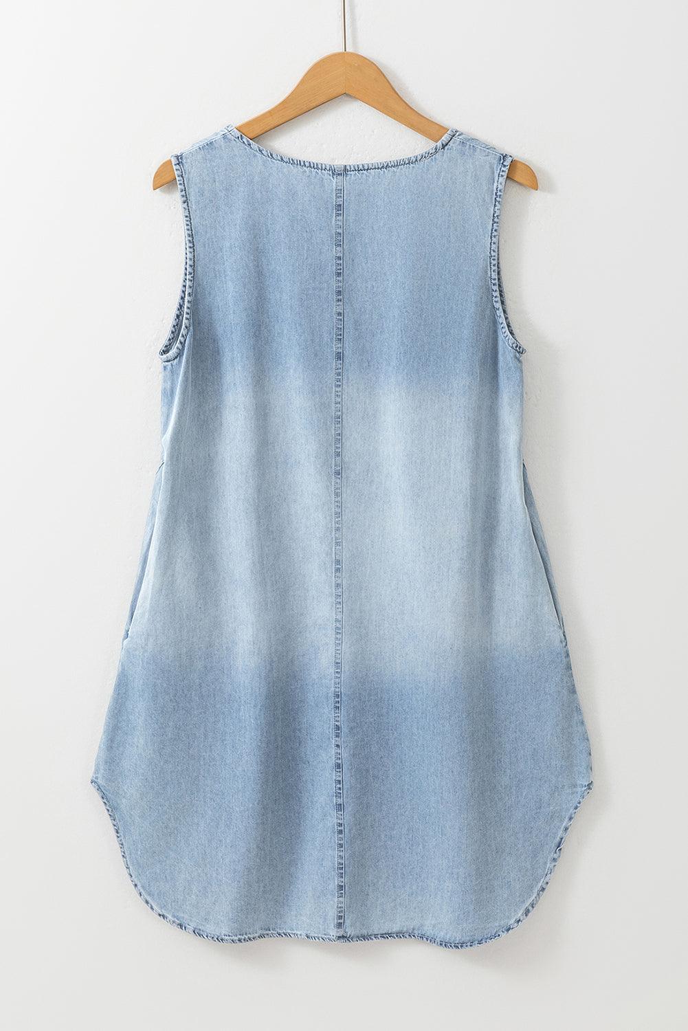 Stijlvolle Mouwloze Chambray Jurk - Mini Dresses - Jurkjes.co