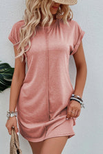 T-shirt Jurk met Rolmouwen en Naad - T Shirt Dresses - Jurkjes.co