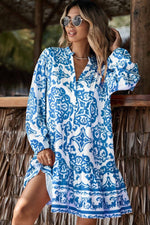 Tribal Print Mini Jurk met Knoopsluiting - Mini Dresses - Jurkjes.co