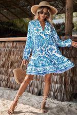 Tribal Print Mini Jurk met Knoopsluiting - Mini Dresses - Jurkjes.co