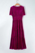 Velvet Maxi Jurk met Korte Mouwen en Gelaagde Rok - Maxi Dresses - Jurkjes.co