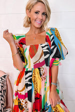 Vierkante Hals Boho Maxi-Jurk met Print - Maxi Dresses - Jurkjes.co