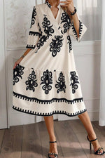Western Geometrische Print Midi Jurk met 3/4 Mouwen - Midi Dresses - Jurkjes.co