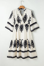 Western Geometrische Print Midi Jurk met 3/4 Mouwen - Midi Dresses - Jurkjes.co