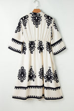 Western Geometrische Print Midi Jurk met 3/4 Mouwen - Midi Dresses - Jurkjes.co