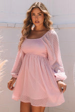 Zwitserse Stippen Jurk met Pofmouwen - Mini Dresses - Jurkjes.co