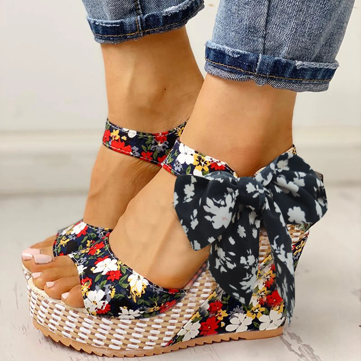 Wedge Sandalen met Bloemenprint
