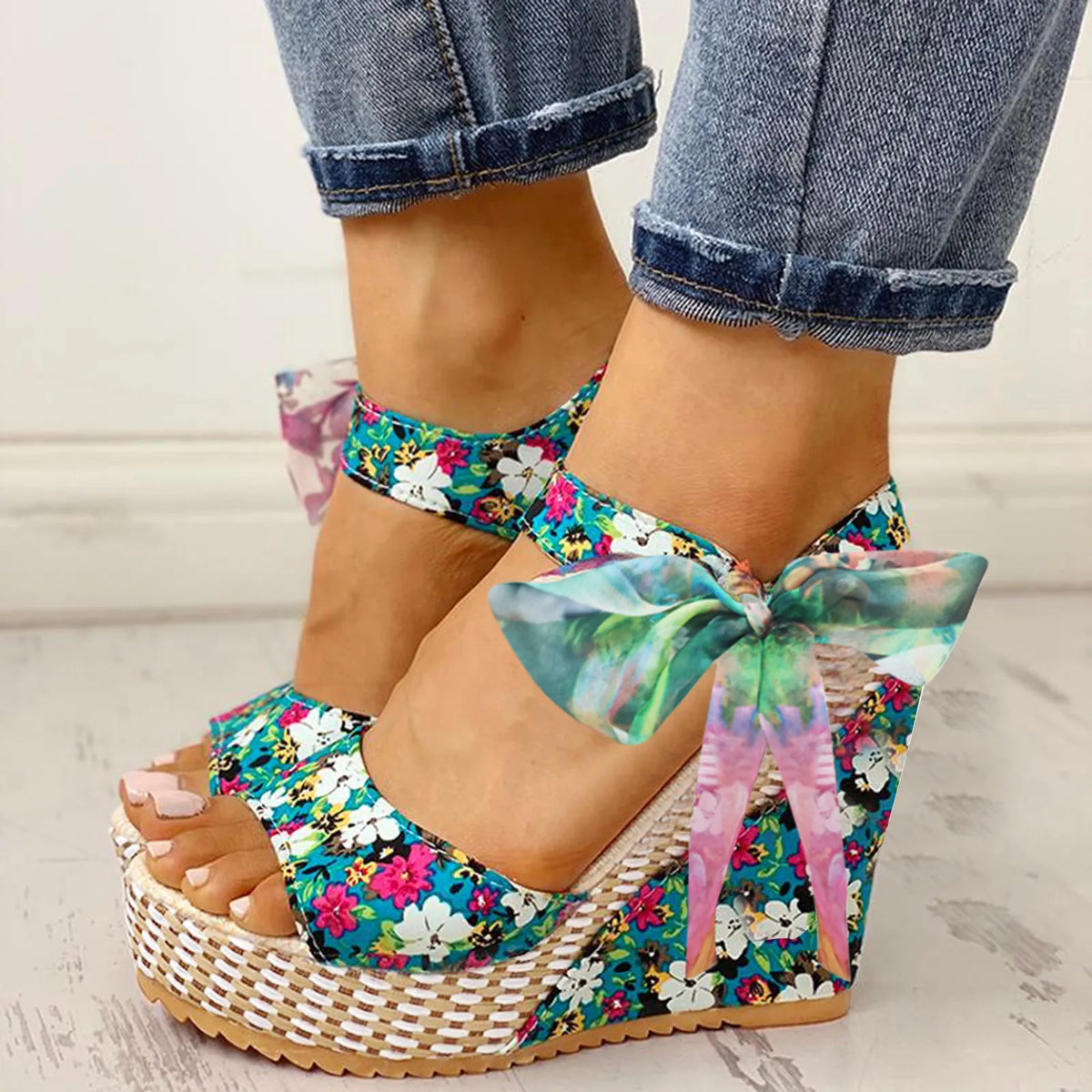 Wedge Sandalen met Bloemenprint