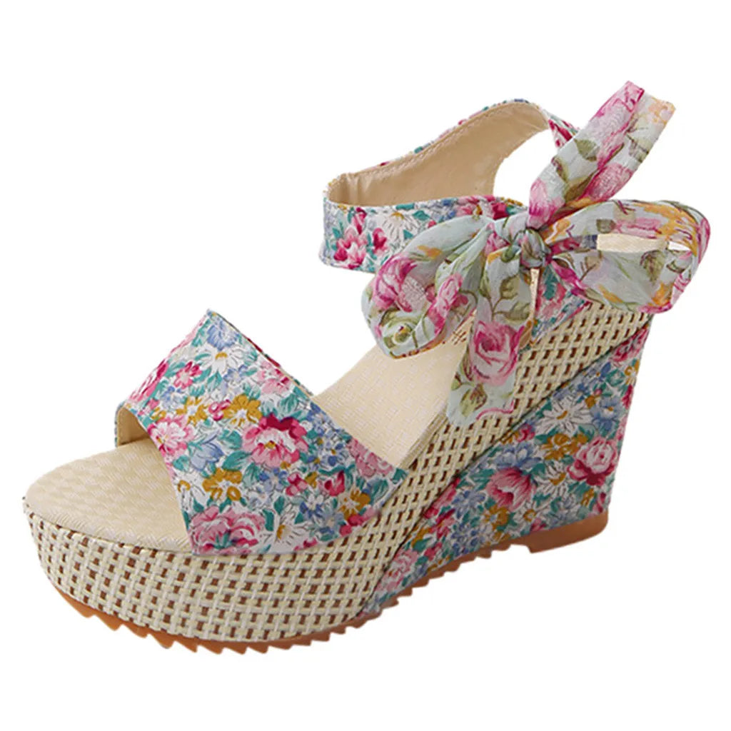 Wedge Sandalen met Bloemenprint