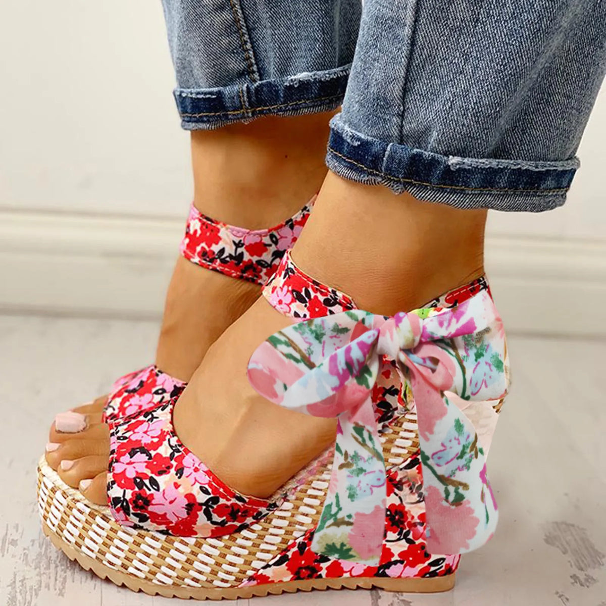 Wedge Sandalen met Bloemenprint