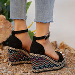 Wedge Sandalen met Bohemian Zigzagpatroon