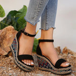 Wedge Sandalen met Bohemian Zigzagpatroon