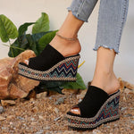 Wedge Sandalen met Bohemian Zigzagpatroon