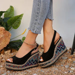 Wedge Sandalen met Bohemian Zigzagpatroon