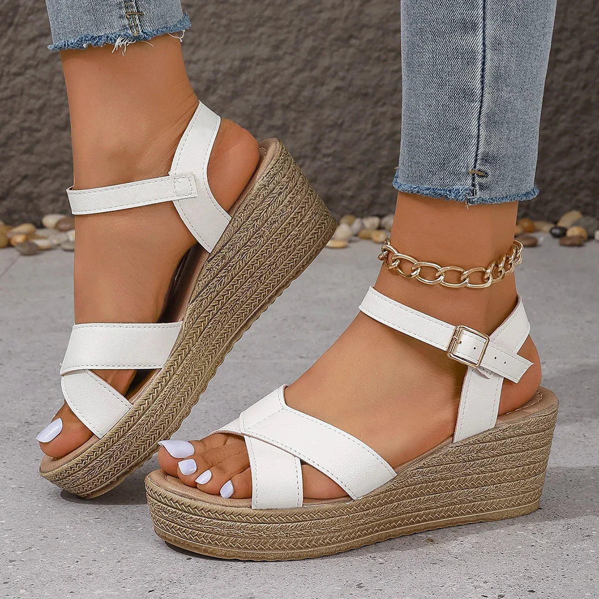 Wedge Sandalen met Verstelbare Bandjes