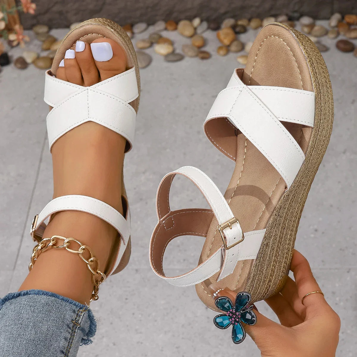 Wedge Sandalen met Verstelbare Bandjes