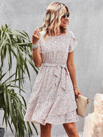 A-lijn Jurk met Bloemenprint en Strikceintuur - Mini Dresses - Jurkjes.co