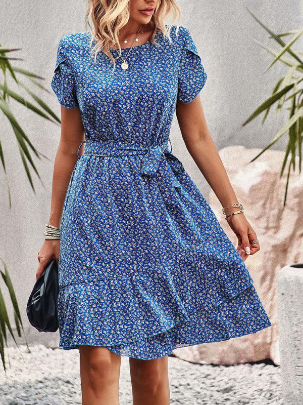 A-lijn Jurk met Bloemenprint en Strikceintuur - Mini Dresses - Jurkjes.co