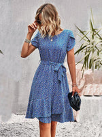 A-lijn Jurk met Bloemenprint en Strikceintuur - Mini Dresses - Jurkjes.co