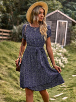 A-lijn Jurk met Bloemenprint en Strikceintuur - Mini Dresses - Jurkjes.co