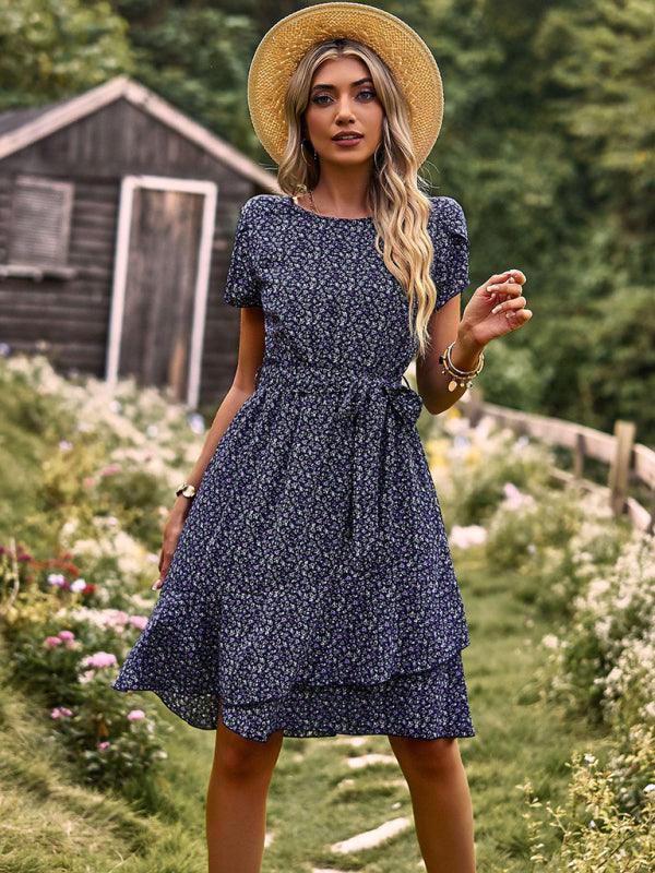 A-lijn Jurk met Bloemenprint en Strikceintuur - Mini Dresses - Jurkjes.co
