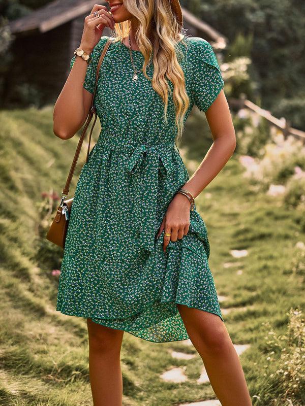 A-lijn Jurk met Bloemenprint en Strikceintuur - Mini Dresses - Jurkjes.co