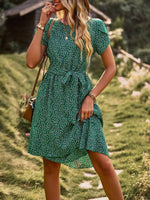 A-lijn Jurk met Bloemenprint en Strikceintuur - Mini Dresses - Jurkjes.co