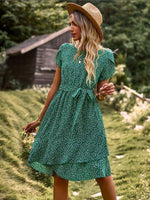 A-lijn Jurk met Bloemenprint en Strikceintuur - Mini Dresses - Jurkjes.co