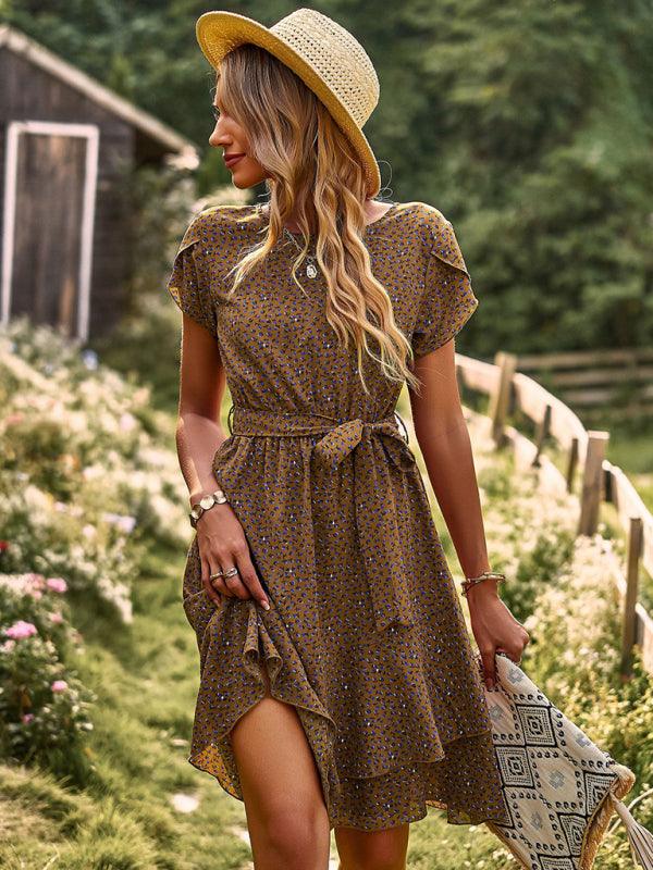 A-lijn Jurk met Bloemenprint en Strikceintuur - Mini Dresses - Jurkjes.co